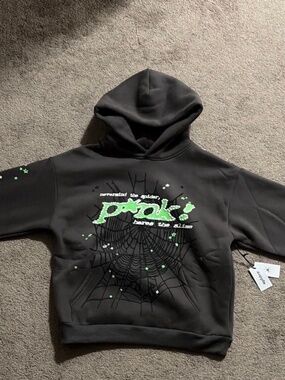 Grey/Green sp5der hoodie
